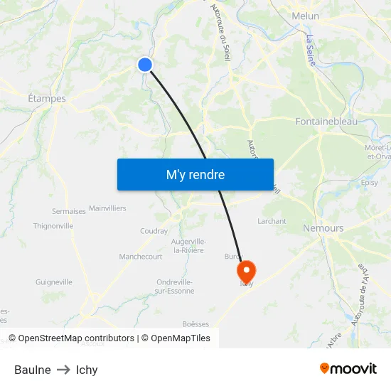 Baulne to Ichy map