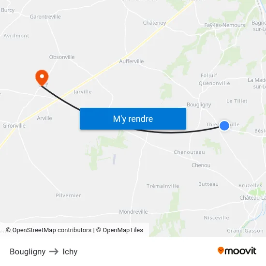 Bougligny to Ichy map
