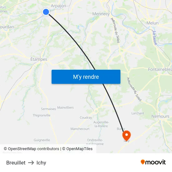 Breuillet to Ichy map