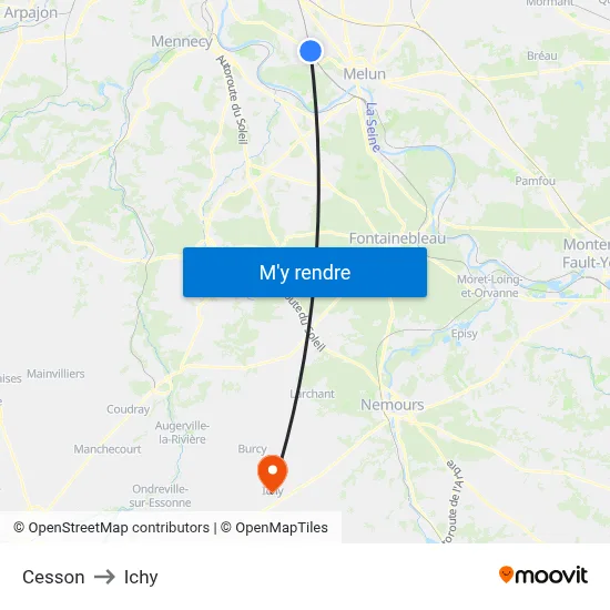 Cesson to Ichy map