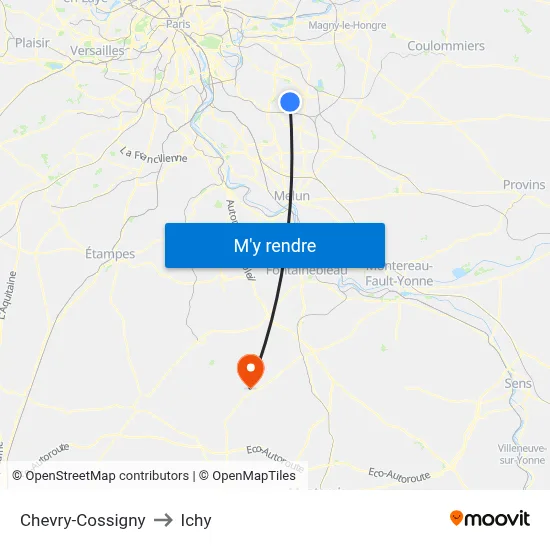 Chevry-Cossigny to Ichy map