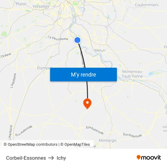 Corbeil-Essonnes to Ichy map