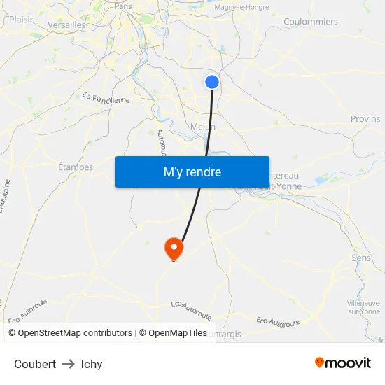 Coubert to Ichy map