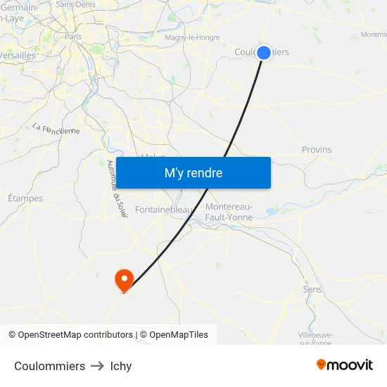Coulommiers to Ichy map