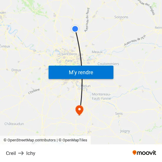 Creil to Ichy map