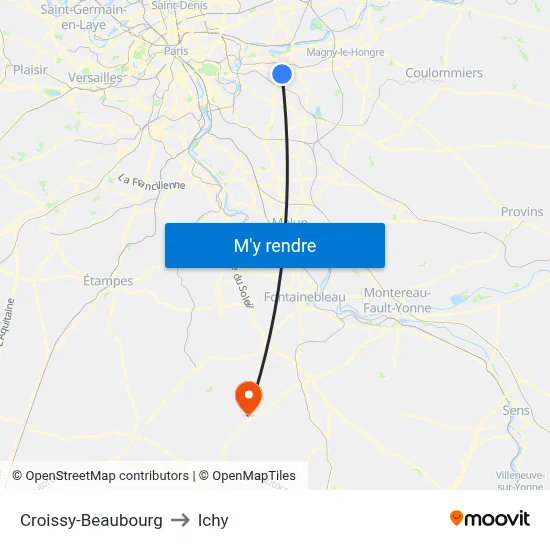 Croissy-Beaubourg to Ichy map