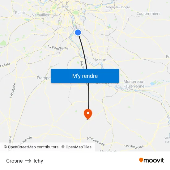 Crosne to Ichy map