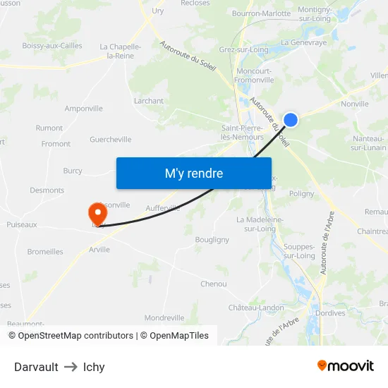 Darvault to Ichy map