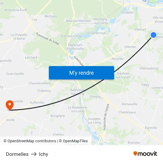 Dormelles to Ichy map