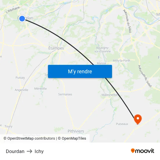 Dourdan to Ichy map