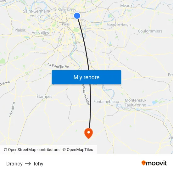 Drancy to Ichy map