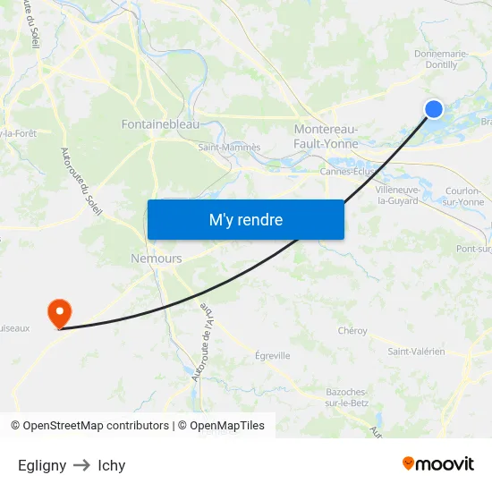 Egligny to Ichy map