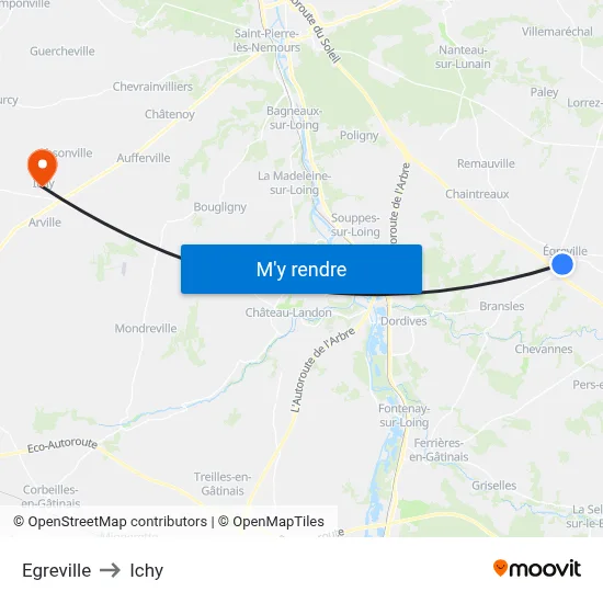 Egreville to Ichy map