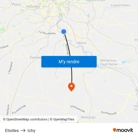 Etiolles to Ichy map