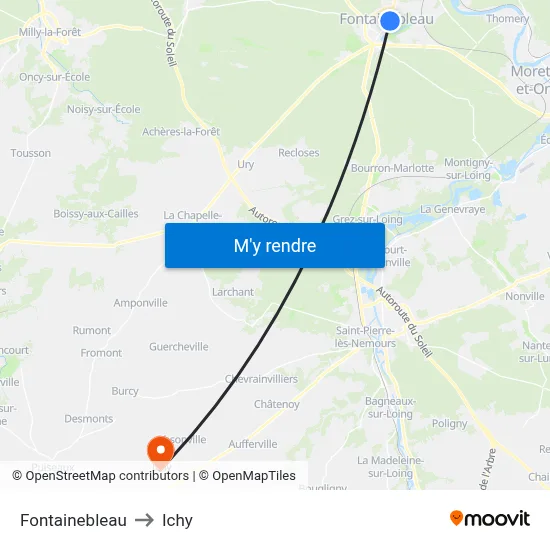 Fontainebleau to Ichy map