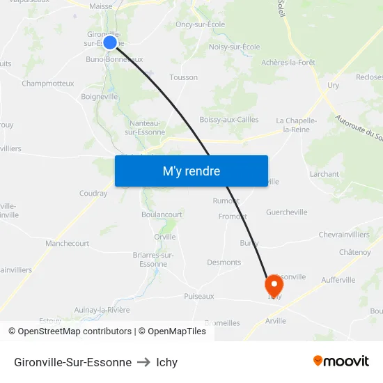 Gironville-Sur-Essonne to Ichy map