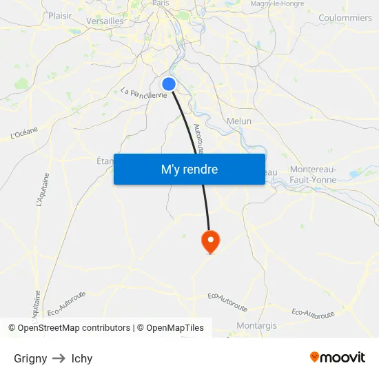 Grigny to Ichy map