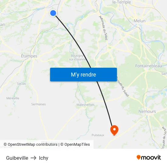 Guibeville to Ichy map