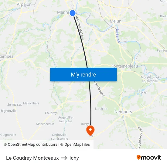 Le Coudray-Montceaux to Ichy map