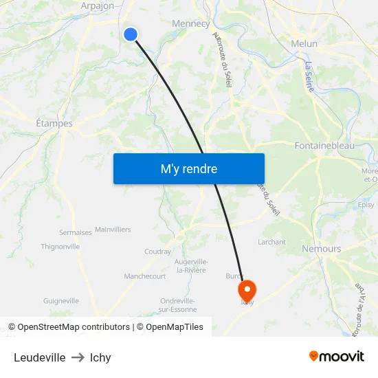 Leudeville to Ichy map