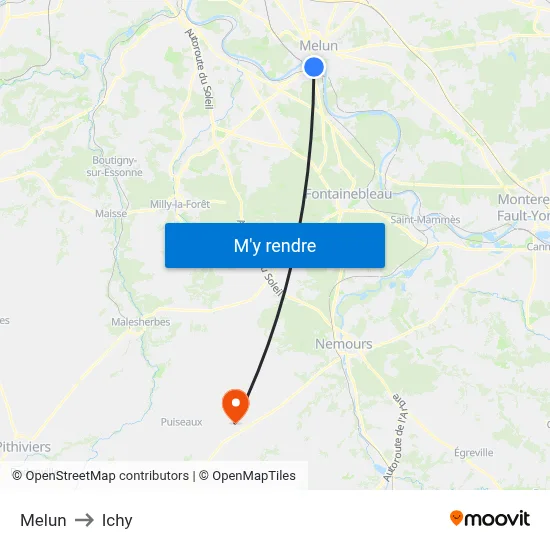 Melun to Ichy map