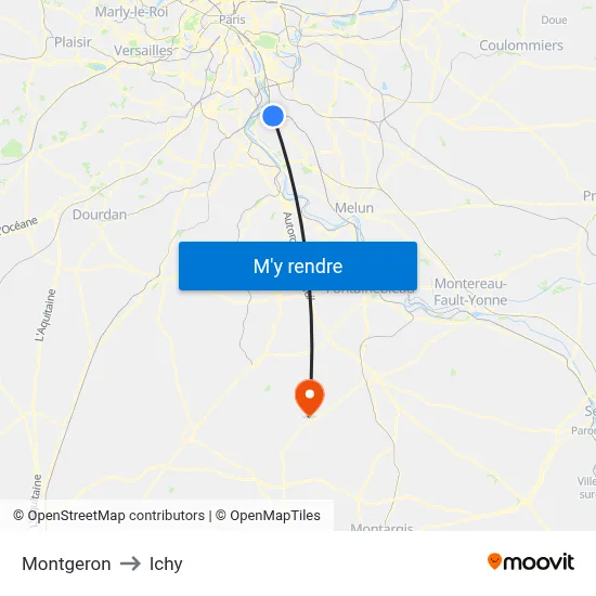 Montgeron to Ichy map