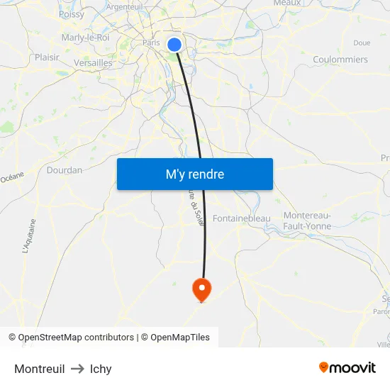 Montreuil to Ichy map