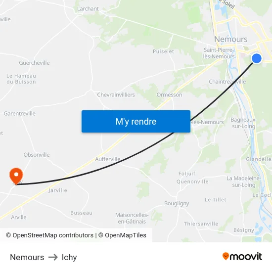 Nemours to Ichy map