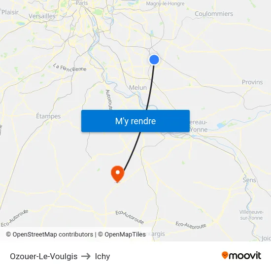 Ozouer-Le-Voulgis to Ichy map