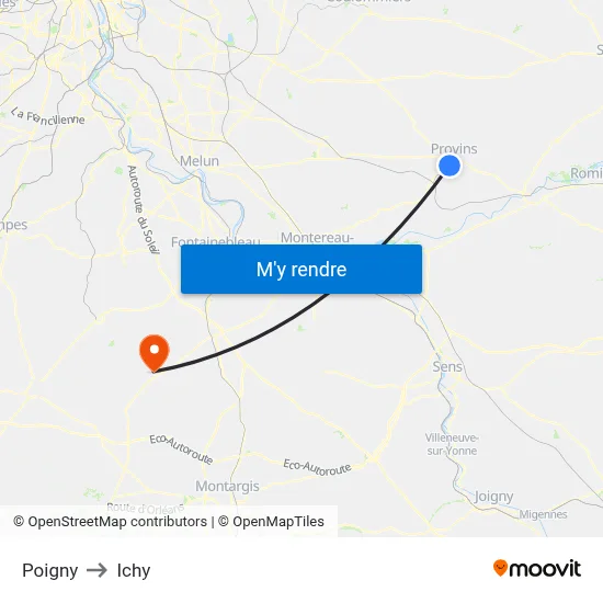 Poigny to Ichy map
