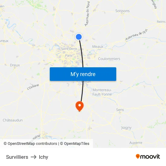 Survilliers to Ichy map