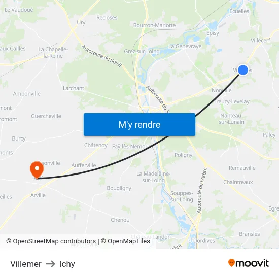 Villemer to Ichy map