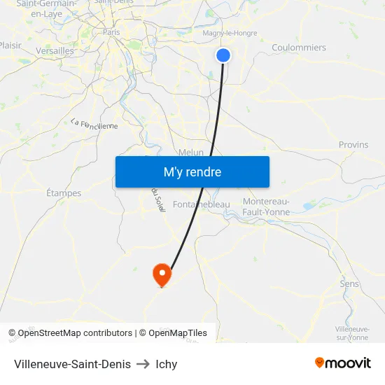 Villeneuve-Saint-Denis to Ichy map