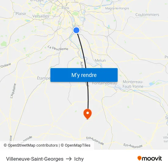 Villeneuve-Saint-Georges to Ichy map