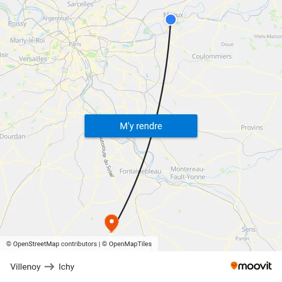 Villenoy to Ichy map