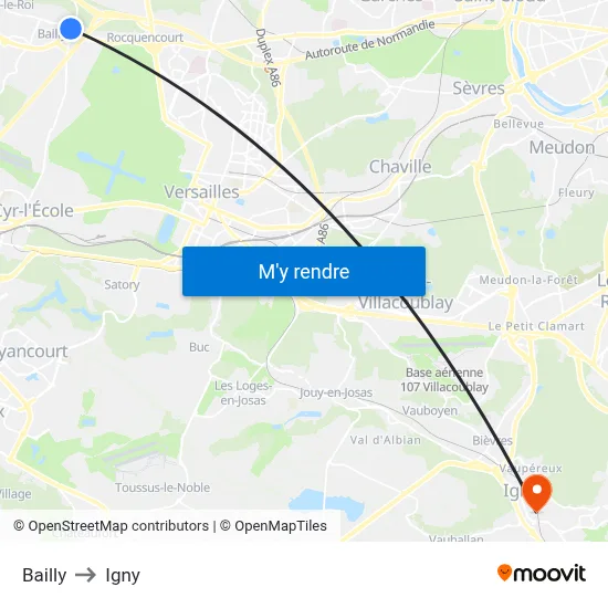 Bailly to Igny map