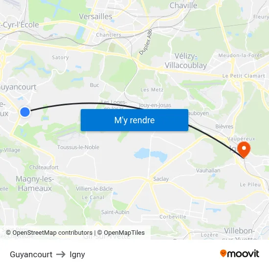 Guyancourt to Igny map
