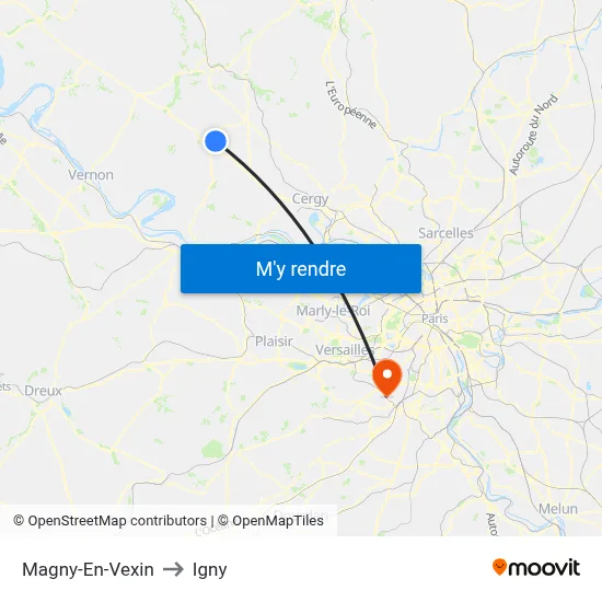 Magny-En-Vexin to Igny map