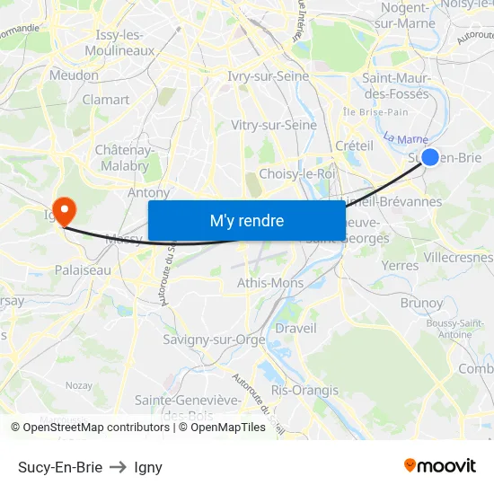 Sucy-En-Brie to Igny map