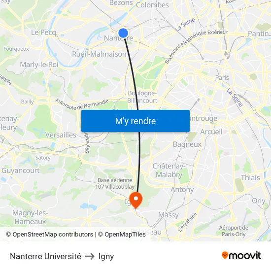 Nanterre Université to Igny map