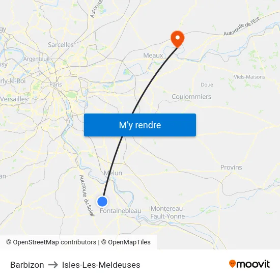 Barbizon to Isles-Les-Meldeuses map