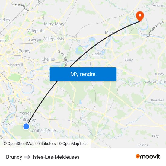 Brunoy to Isles-Les-Meldeuses map