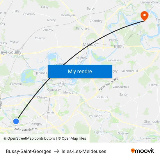 Bussy-Saint-Georges to Isles-Les-Meldeuses map