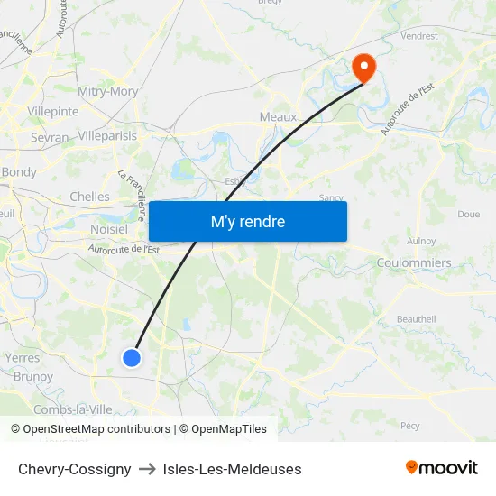 Chevry-Cossigny to Isles-Les-Meldeuses map