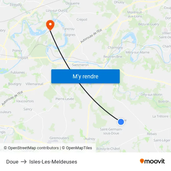 Doue to Isles-Les-Meldeuses map