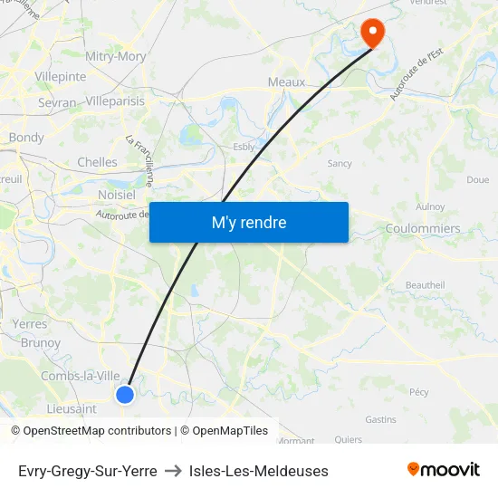 Evry-Gregy-Sur-Yerre to Isles-Les-Meldeuses map