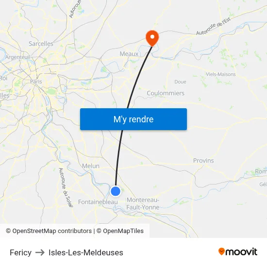 Fericy to Isles-Les-Meldeuses map