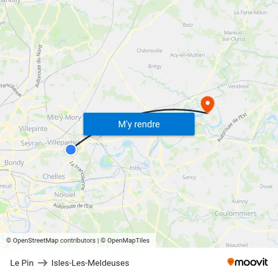 Le Pin to Isles-Les-Meldeuses map