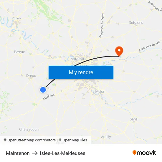 Maintenon to Isles-Les-Meldeuses map