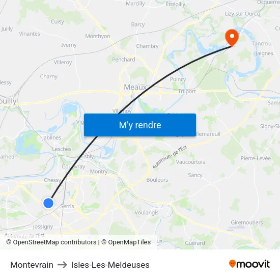 Montevrain to Isles-Les-Meldeuses map